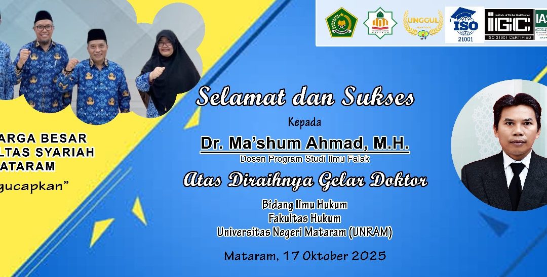 Fakultas Syariah UIN Mataram Kembali Cetak Doktor Baru: Dr. Ma’sum Ahmad, M.H. Resmi Sandang Gelar Tertinggi Akademik